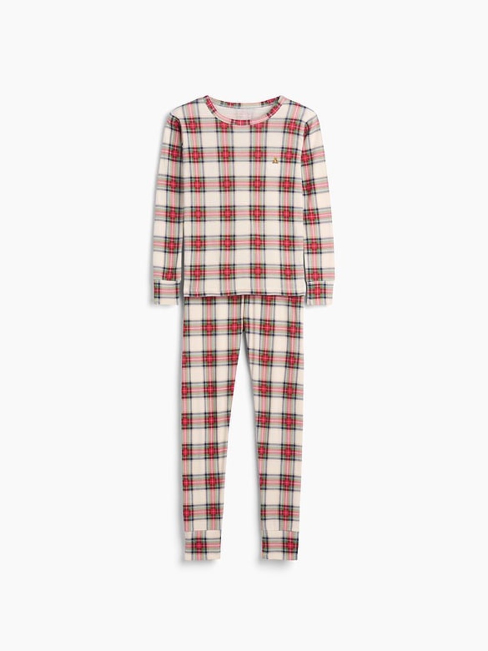 Gap Kids Organic Cotton Cream and Red Plaid Kids Long-Sleeve Pajama Set Size 12